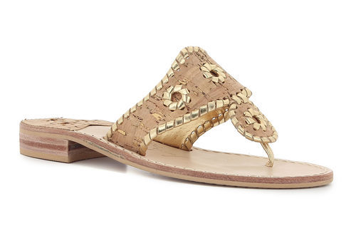 Sandalia en V de corcho con cuero dorado de dos lazos de Jack Rogers