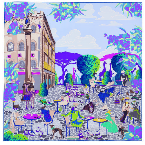 Pañuelo de gráfico de animales en colores frios de los complementos de la colección otoño 2016 de Salvatore Ferragamo