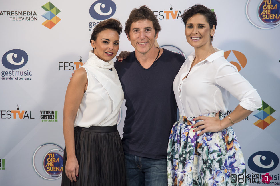 Manel Fuentes,  Chenoa y Rosa Lopez en la presentación del programa 'Tu cara me suena' en el Festval 2016