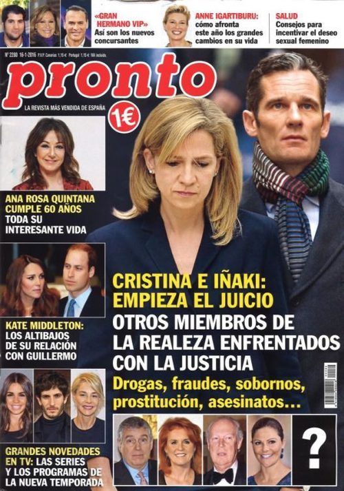 La Infanta Cristina e Iñaki Urdangarín en la portada de la revista Pronto