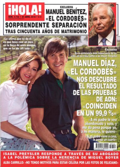 Manuel Díaz 'El Cordobés' descubre a ¡Hola! el resultado de las pruebas de ADN: