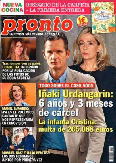Iñaki Urdangarín: 6 años y 3 meses de cárcel; la Infanta Cristina con una multa de 265.088 euros en Pronto