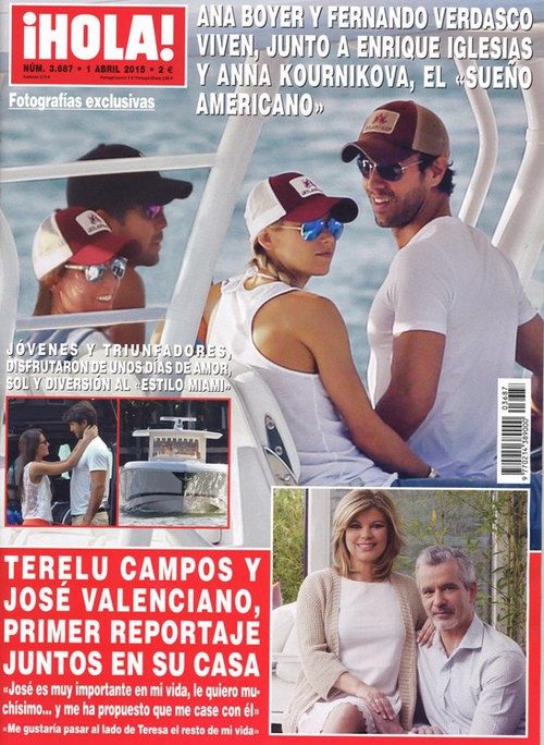 Enrique Iglesias y Anna Kournikova, anfitriones de Ana Boyer y Fernando Verdasco en ¡Hola!